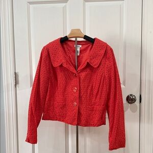 Liz & Co Coral Eyelet Button-Front Jacket
